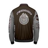 Custom Brown Grey Letterman Varsity Jacket Personalized Embroidery Printing