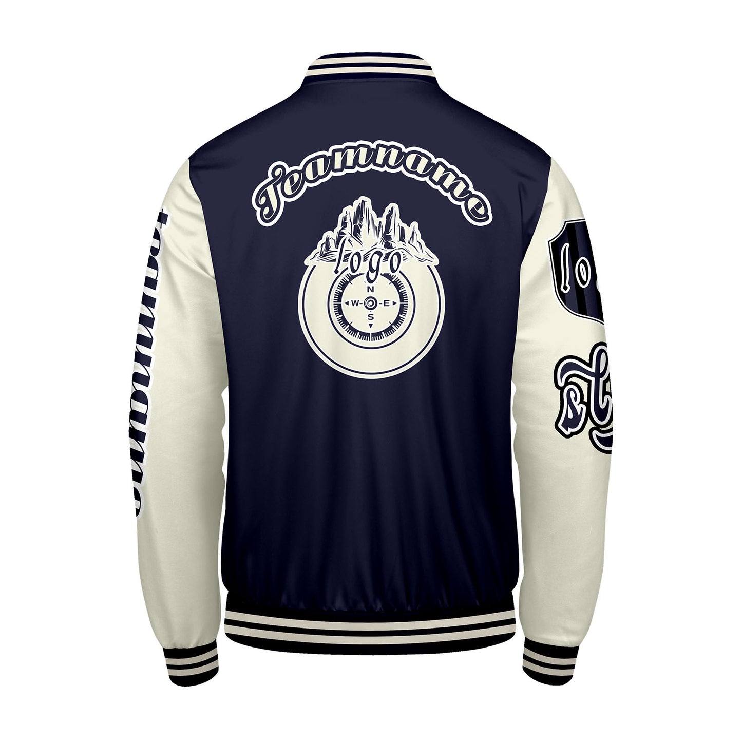 Custom Navy White Letterman Varsity Jacket Personalized Embroidery Printing