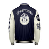 Custom Navy White Letterman Varsity Jacket Personalized Embroidery Printing