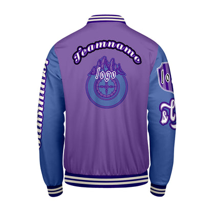 Custom Purple Blue  Letterman Varsity Jacket Personalized Embroidery Printing