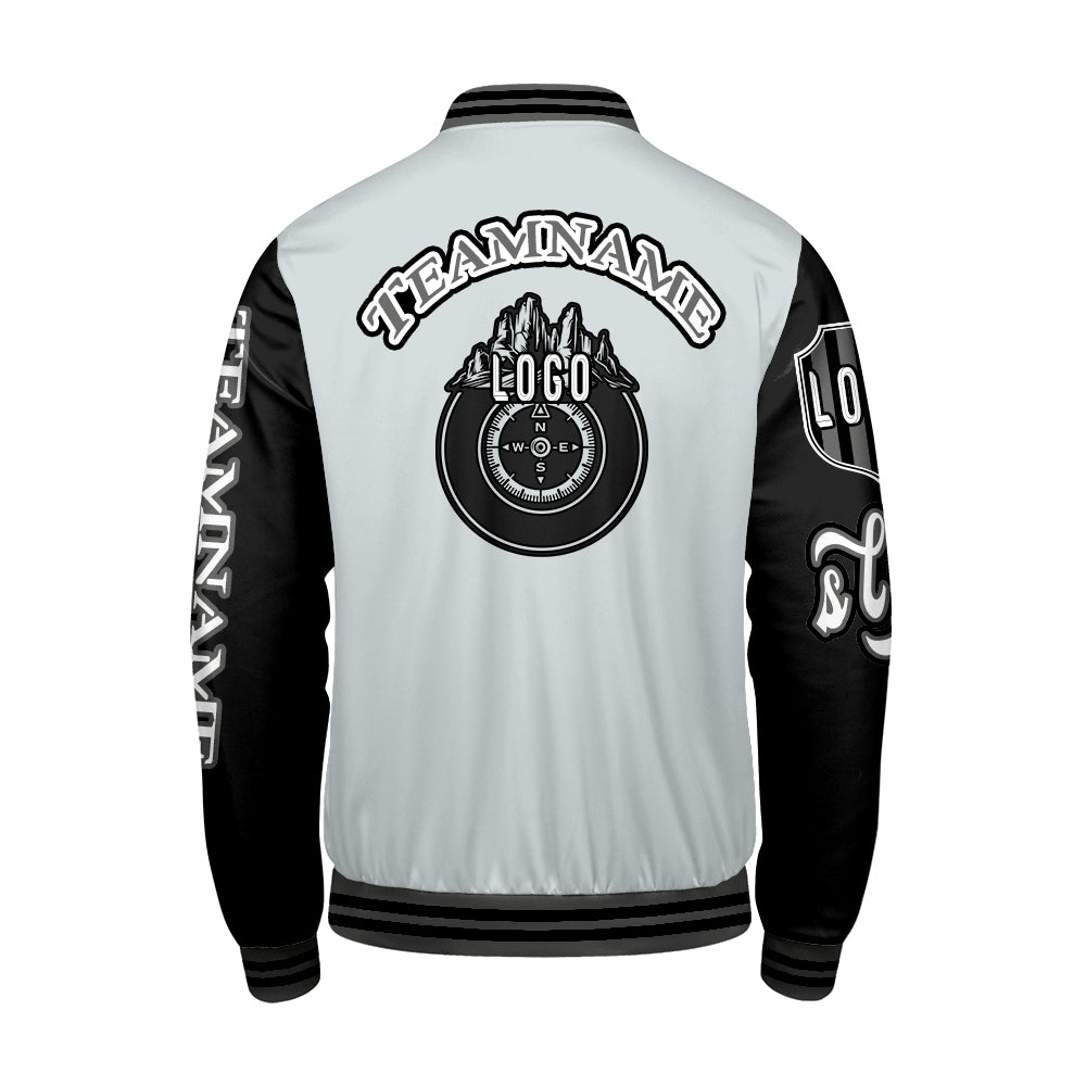Custom Grey Black Letterman Varsity Jacket Personalized Embroidery Printing