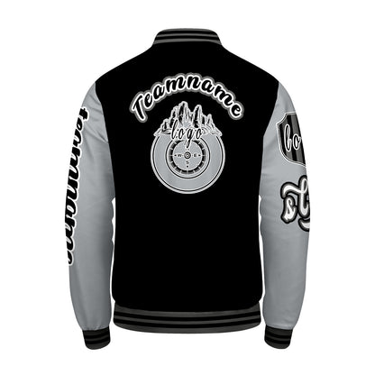 Custom Black Grey Letterman Varsity Jacket Personalized Embroidery Printing