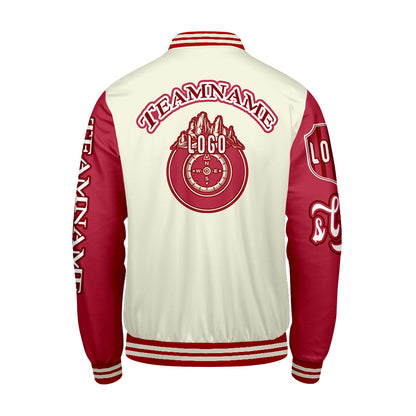 Custom White Red Letterman Varsity Jacket Personalized Embroidery Printing
