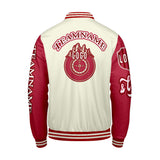 Custom White Red Letterman Varsity Jacket Personalized Embroidery Printing