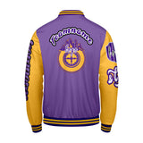 Custom Purple Yellow  Letterman Varsity Jacket Personalized Embroidery Printing