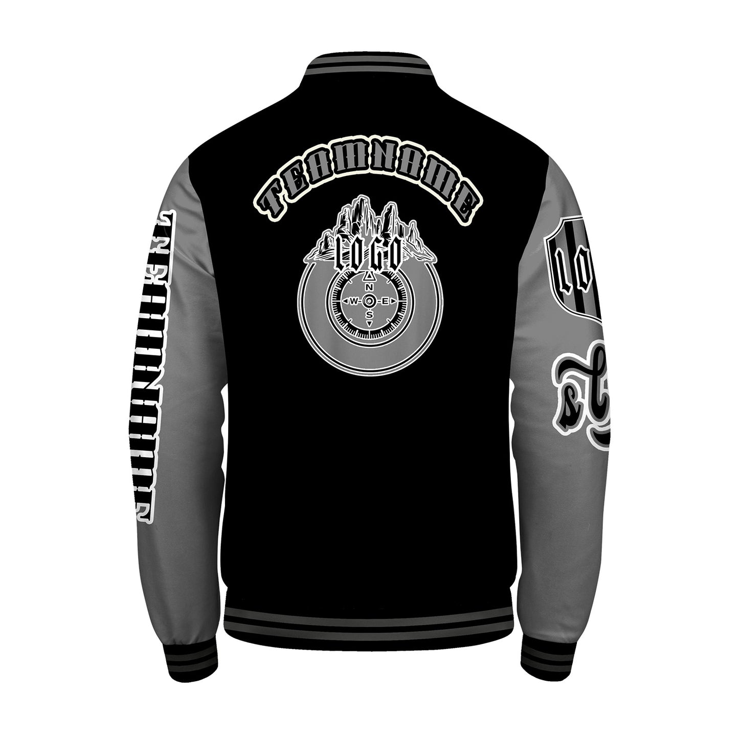 Custom Black Grey Letterman Varsity Jacket Personalized Embroidery Printing