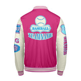 Custom Pink Blue Letterman Varsity Jacket Personalized Embroidery Printing