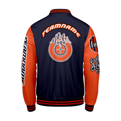 Custom Navy Orange Letterman Varsity Jacket Personalized Embroidery Printing