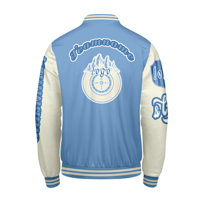 Custom Blue White Letterman Varsity Jacket Personalized Embroidery Printing