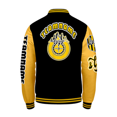 Custom Black Yellow Letterman Varsity Jacket Personalized Embroidery Printing