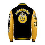 Custom Black Yellow Letterman Varsity Jacket Personalized Embroidery Printing