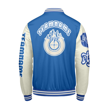 Custom Blue White Letterman Varsity Jacket Personalized Embroidery Printing