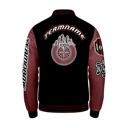 Custom Black Red Letterman Varsity Jacket Personalized Embroidery Printing