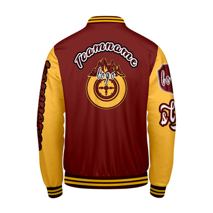 Custom Red Yellow Letterman Varsity Jacket Personalized Embroidery Printing