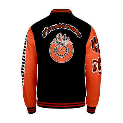 Custom Black Orange Letterman Varsity Jacket Personalized Embroidery Printing