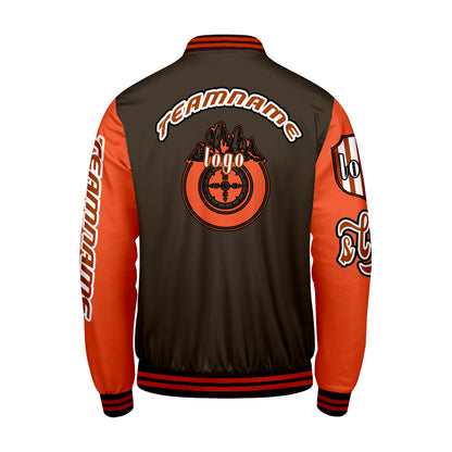 Custom Brown Orange Letterman Varsity Jacket Personalized Embroidery Printing