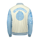 Custom White Blue Letterman Varsity Jacket Personalized Embroidery Printing
