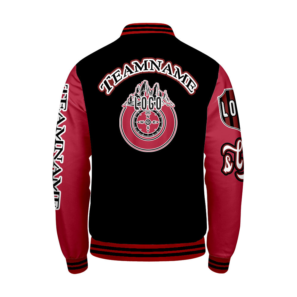Custom Black Red Letterman Varsity Jacket Personalized Embroidery Printing