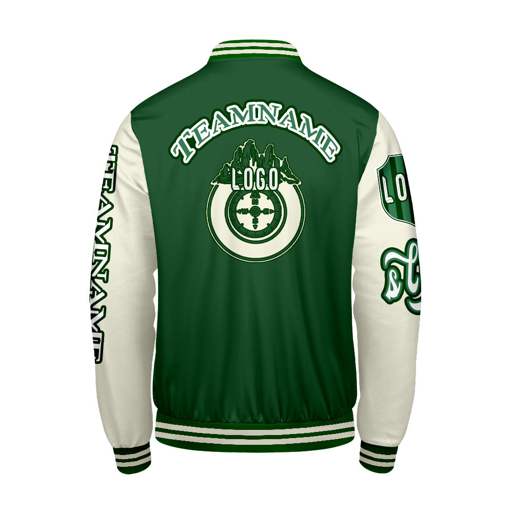 Custom Green White Letterman Varsity Jacket Personalized Embroidery Printing