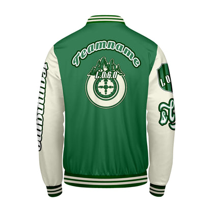 Custom Green White Letterman Varsity Jacket Personalized Embroidery Printing