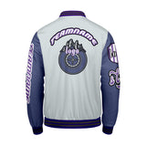 Custom Grey Purple Letterman Varsity Jacket Personalized Embroidery Printing