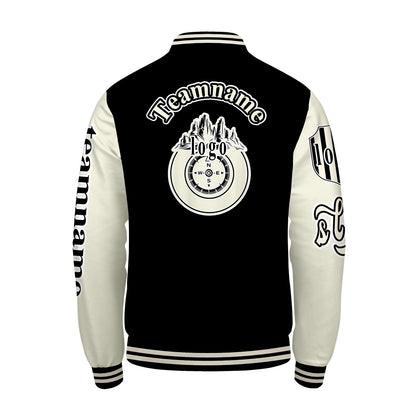 Custom Black White Letterman Varsity Jacket Personalized Embroidery Printing
