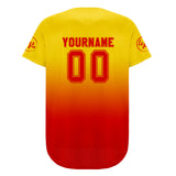 Custom Yellow Red Baseball Jersey Personalized Gradient Team Uniforms Shirt with Name Number