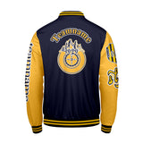Custom Navy Yellow Letterman Varsity Jacket Personalized Embroidery Printing