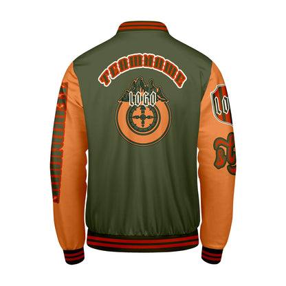 Custom Green Orange Letterman Varsity Jacket Personalized Embroidery Printing