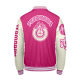 Custom Pink White Letterman Varsity Jacket Personalized Embroidery Printing