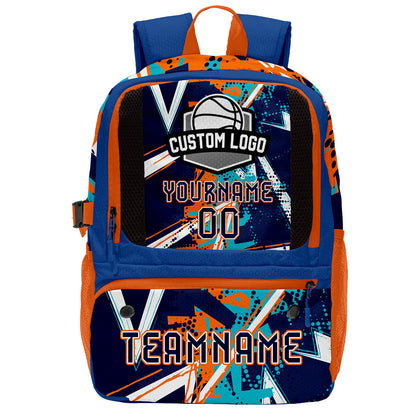 Custom Deep Blue Orange Basketball Soccer Backpack Personalized Player Names Numbers Team Logo #BB-0919-0014