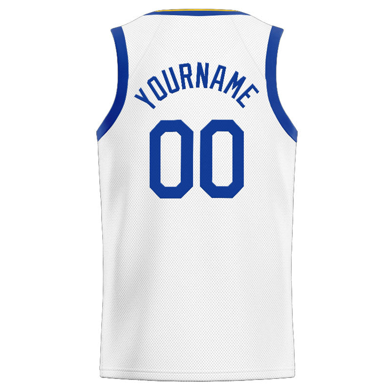 Custom Stitched Basketball Jersey for Men, Women And Kids White-Blue-Yellow