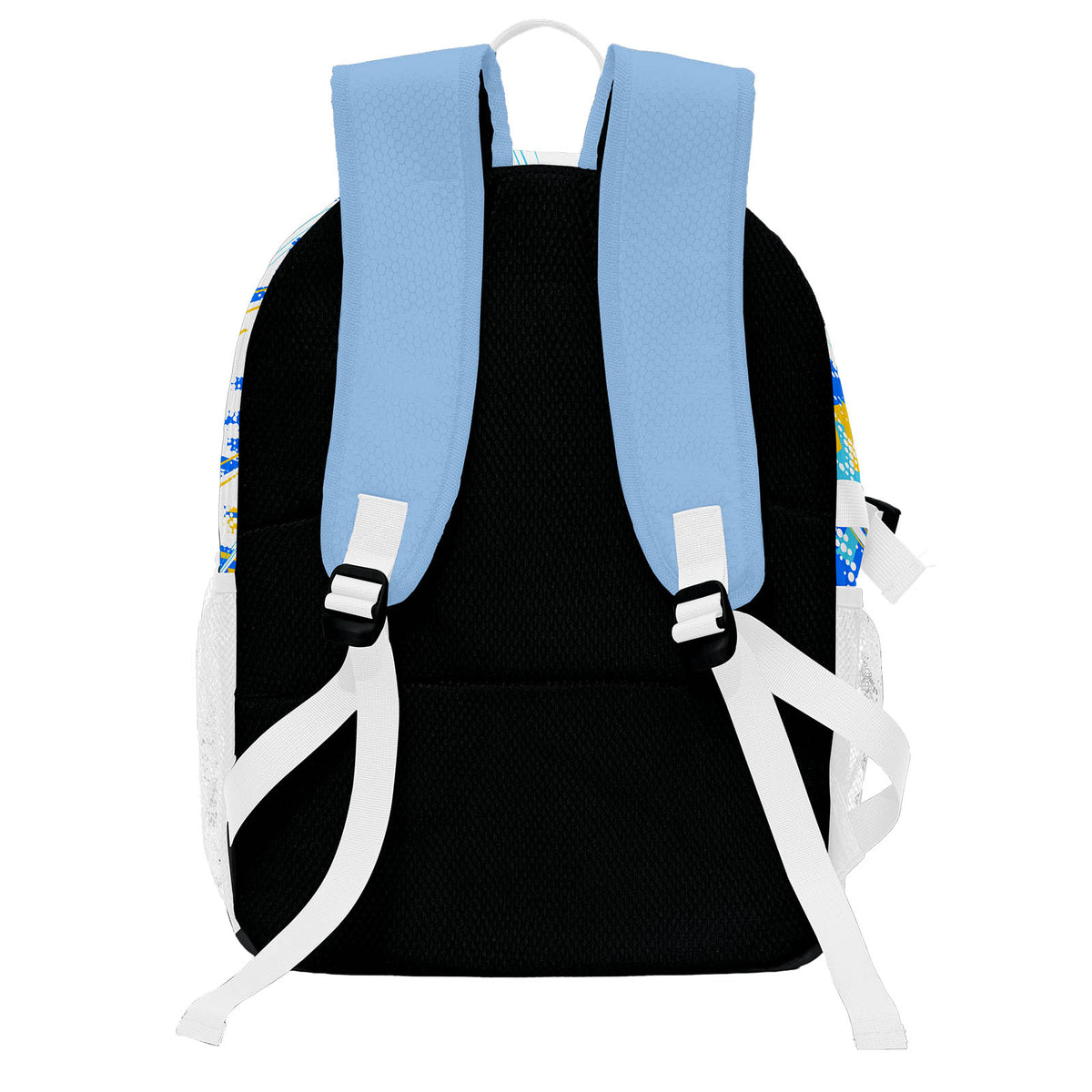 Custom Blue White Yellow Basketball Soccer Backpack Personalized Player Names Numbers Team Logo #BB-0919-0007
