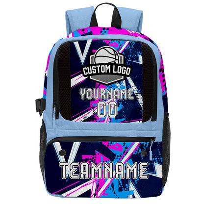Custom Blue Black White Basketball Soccer Backpack Personalized Player Names Numbers Team Logo #BB-0919-0005
