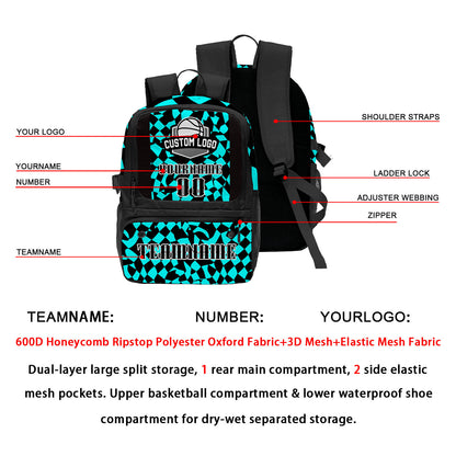 Custom Cyan Black Basketball Soccer Backpack Personalized Player Names Numbers Team Logo #BB-0919-0011