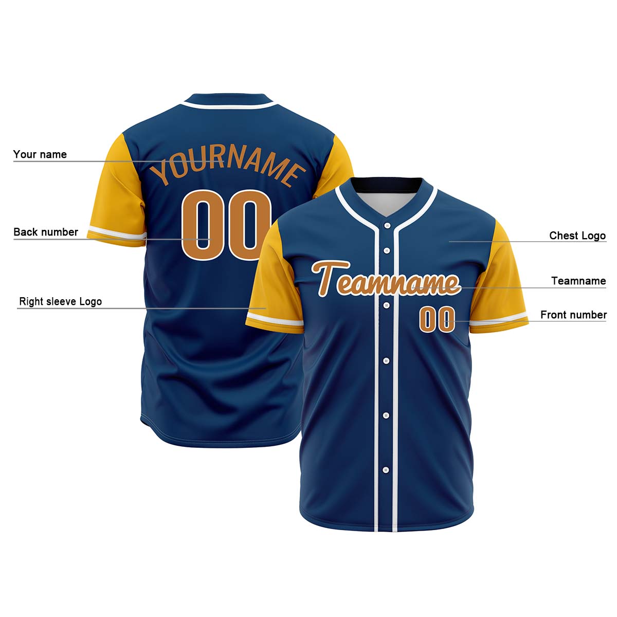 Custom Navy Blue Yellow Hip Hop Baseball Jersey Stitched Printed - Personalized Name Number Shirts #BB-0919-0066