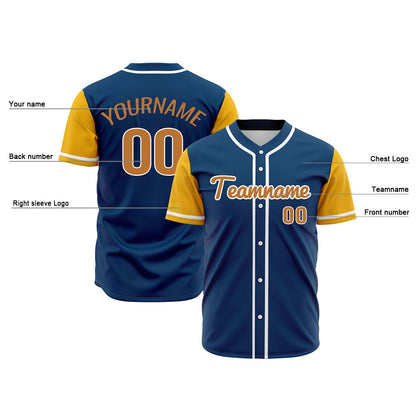 Custom Navy Blue Yellow Hip Hop Baseball Jersey Stitched Printed - Personalized Name Number Shirts #BB-0919-0066