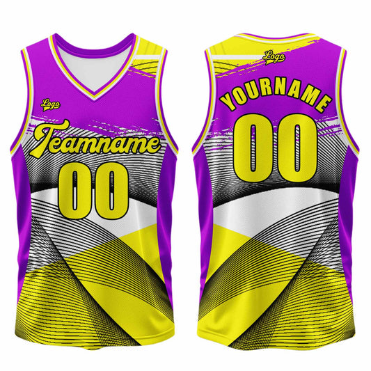 Custom Purple Yellow Basketball Jersey Uniform Suit Printed Your Logo Name Number