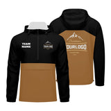 Custom Black Brown Windproof Softshell  Hooded Jacket - Lightweight Full - Zip, Full Print Logos & Texts