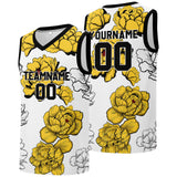 Custom basketball jersey for men and women. Stitched and printed name, number and logo Yellow