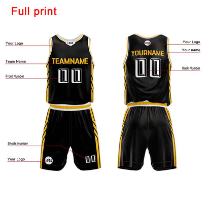 Custom Black Yellow Basketball Jersey Uniform Suit Printed Your Logo Name Number