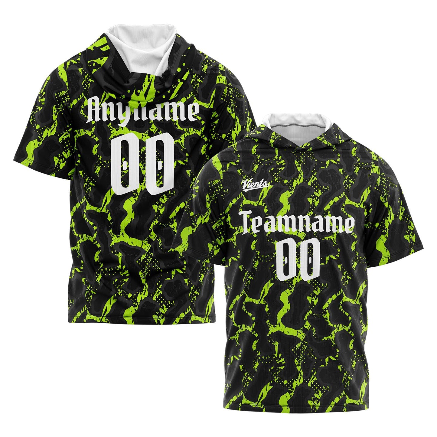 Custom Black Neon Green Short Sleeve Hoodies for Men Women Shirts with Hoods Printed Name Logo