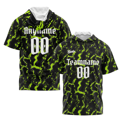 Custom Black Neon Green Short Sleeve Hoodies for Men Women Shirts with Hoods Printed Name Logo