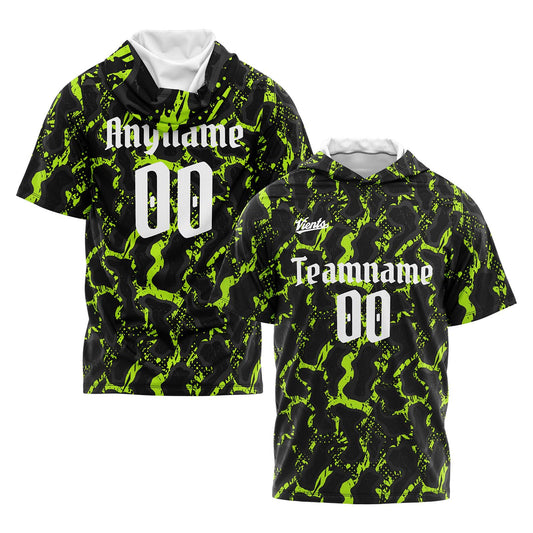 Custom Black Neon Green Short Sleeve Hoodies for Men Women Shirts with Hoods Printed Name Logo