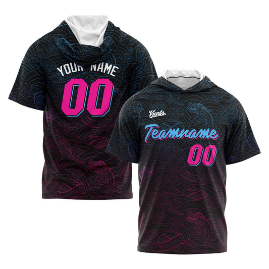 Custom Black Pink Light Blue Hooded T-Shirt Short Sleeve Hoodies for Men Women Shirts with Hoods Printed Name Logo
