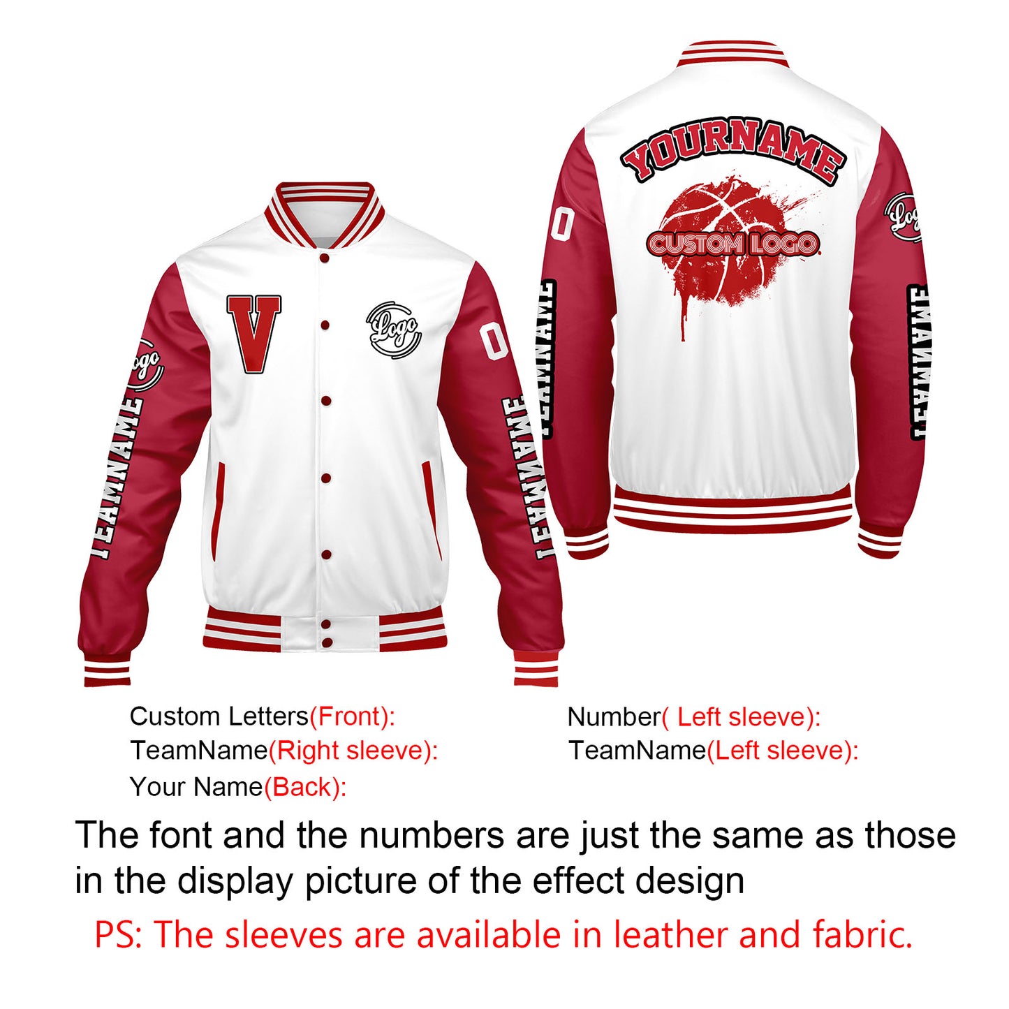 Custom White Red Varsity Jackets for Men Women Youth Personalized Letterman Jackets