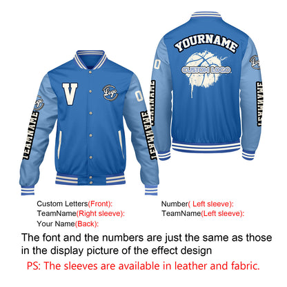 Custom Light Blue Pale Blue Varsity Jackets for Men Women Youth Personalized Letterman Jackets