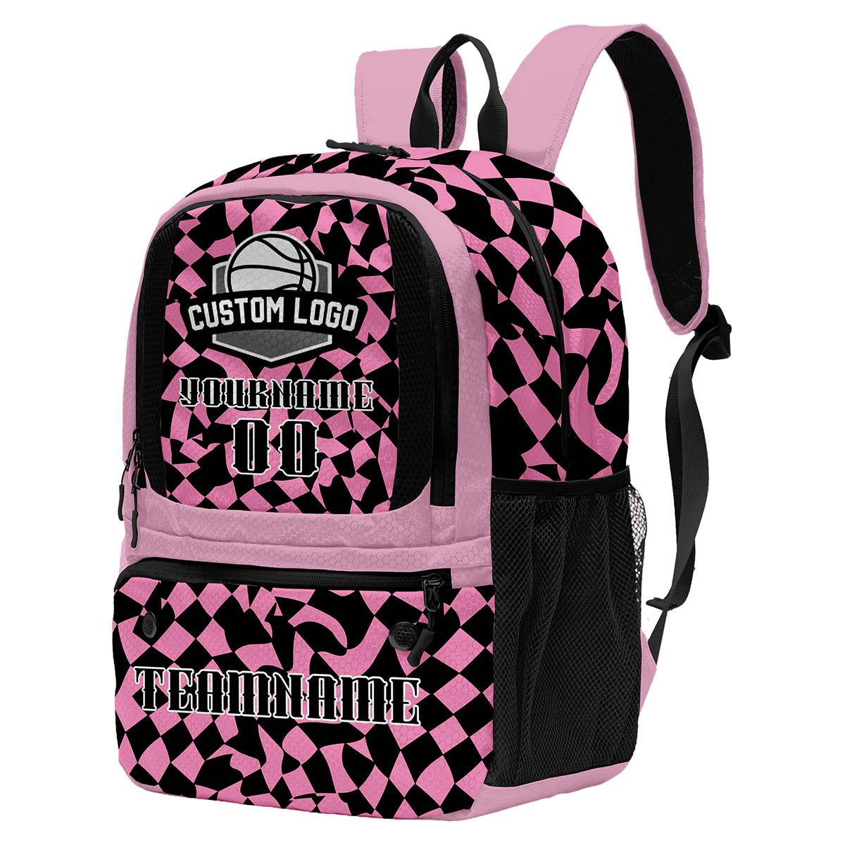 Custom Pink Black Basketball Soccer Backpack Personalized Player Names Numbers Team Logo #BB-0919-0027