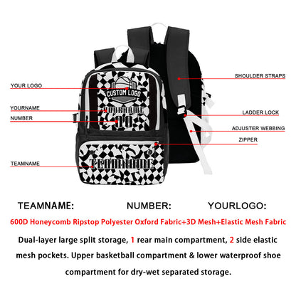 Custom Black White Basketball Soccer Backpack Personalized Player Names Numbers Team Logo #BB-0919-0001