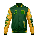 Custom Green Yellow Letterman Varsity Jacket Personalized Embroidery Printing